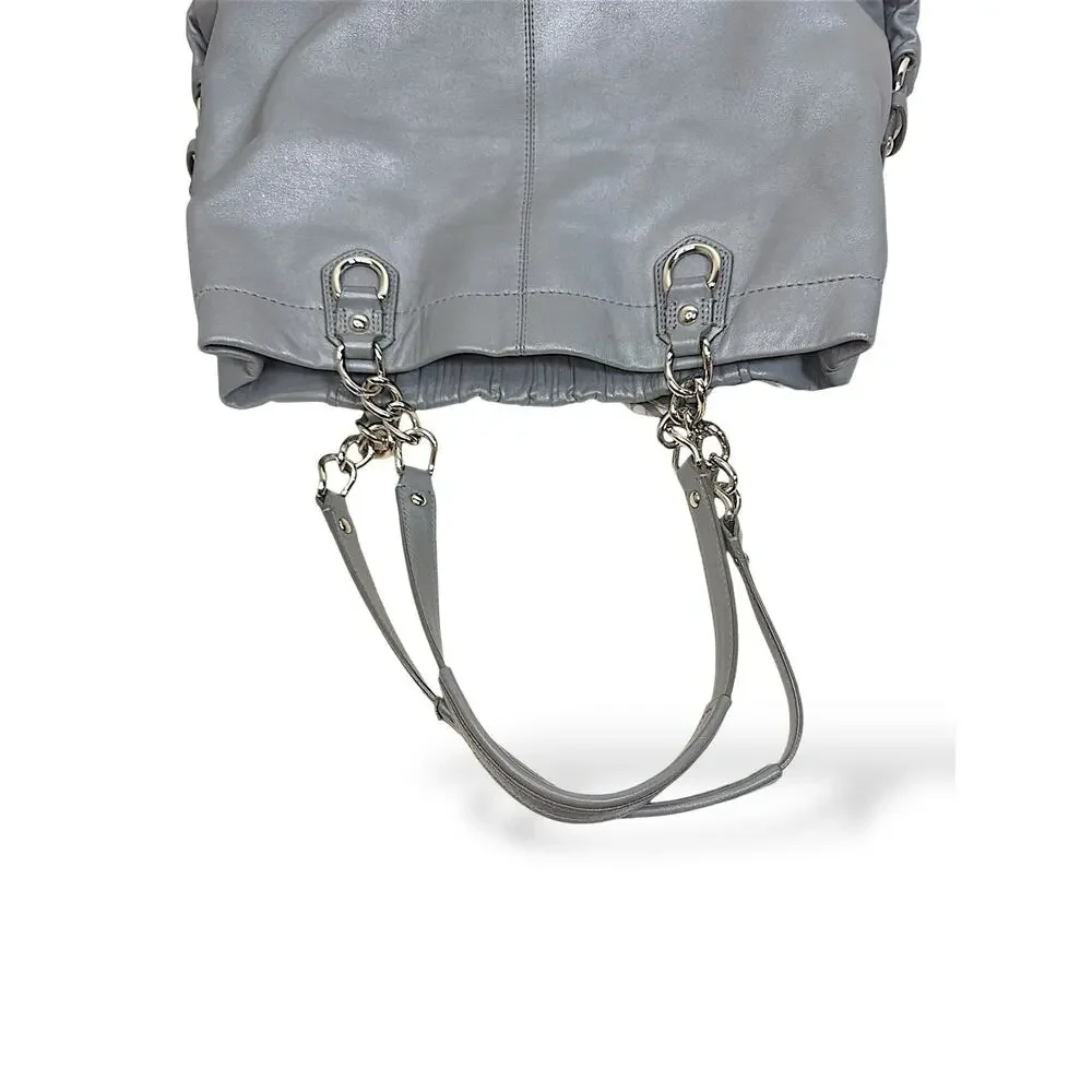 Coach Ashley Ruched Leather Satchel Gray Chain Shoulder Bag - Picture 10 of 15